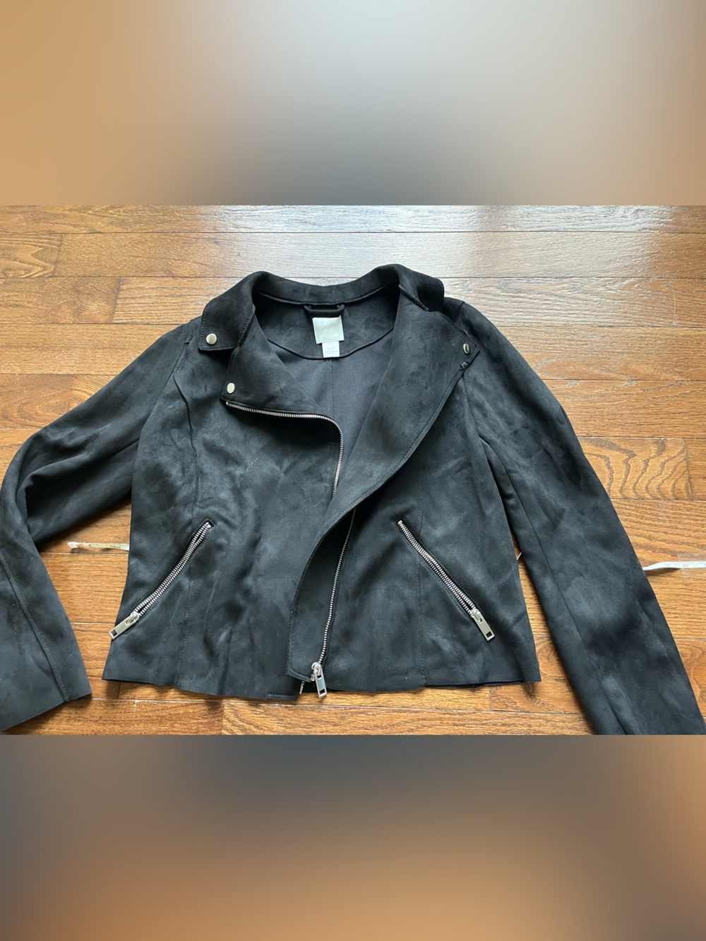 H&M Black Faux Suede Moto Jacket with Zip Details